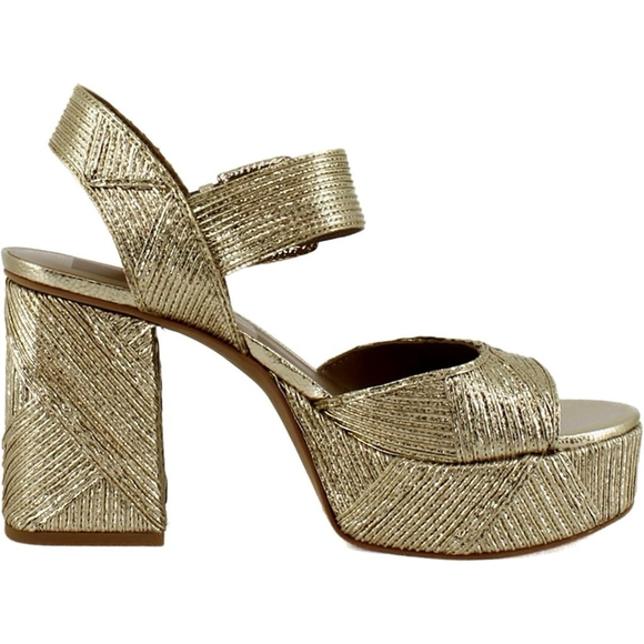Dolce Vita Size 10 Gold Woven Stella Bobby Deco Platform Heels Sandals New - Picture 16 of 16